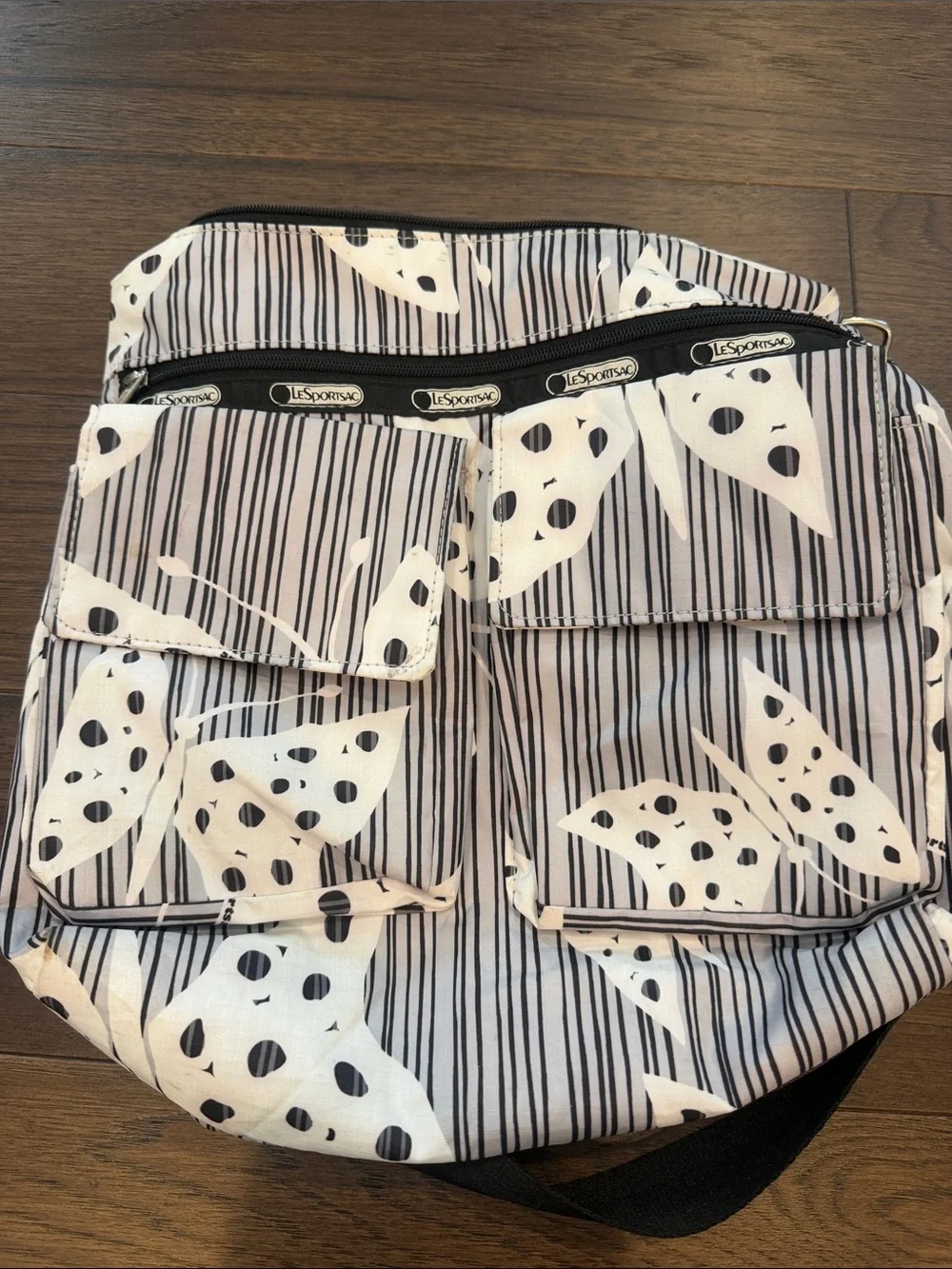 LeSportsac Black and White Butterfly Print Crossbody Tote - C61-011